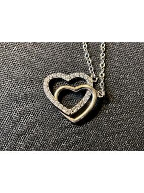925 Silver 14in Chain Floating Hearts Diamond Necklace